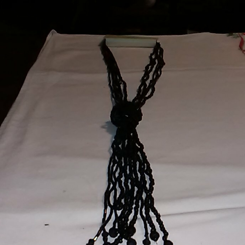Long Black Elegant Beaded Necklace